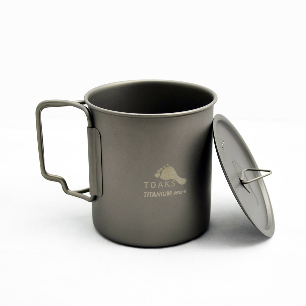 TOAKS Ultralight Portable Titanium Camping Mug with Folding Handles - 450ml