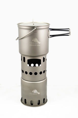 TOAKS Titanium 1100ml Pot with Bail Handle and Wood Stove Combo Set