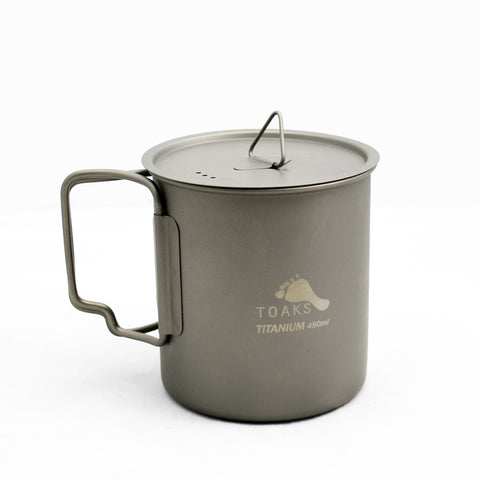 TOAKS Ultralight Portable Titanium Camping Mug with Folding Handles - 450ml